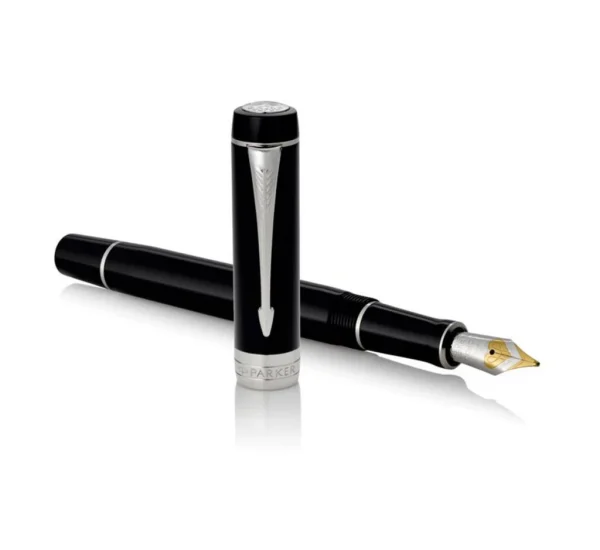 Parker Duofold Black Chrome Trim Fountain Pen Centennial 18k Nib Medium