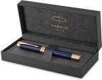 Parker Duofold Prestige Blue Chevon Gold Trim Fountain Pen Centennial 18K Nib Medium1 Parker Duofold Prestige Blue Chevon Gold Trim Fountain Pen Centennial 18K Nib Medium