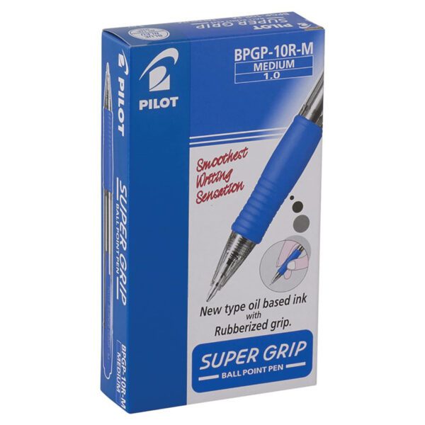 Pilot Retractable Supergrip Ballpoint Pen Medium Blue Box 12