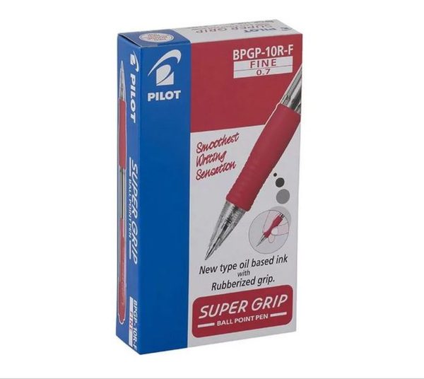 Pilot Retractable Supergrip Ballpoint Pen fine Red Box 12