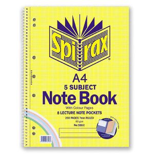 Spirax 596C A4 5 Subject Notebook Coloured 250 pages