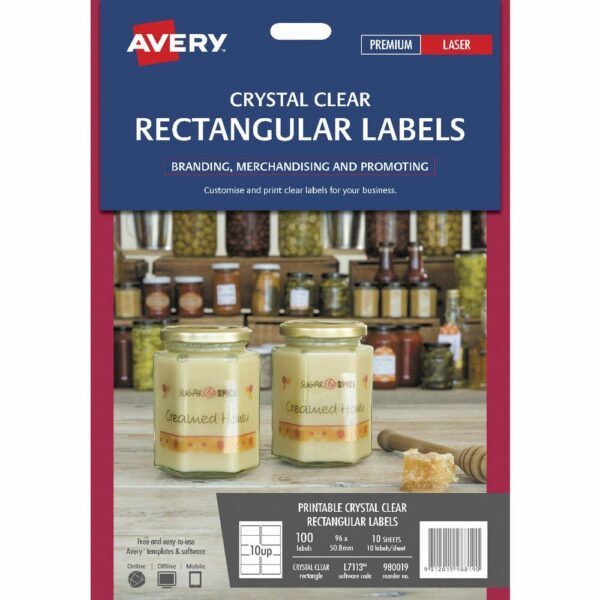 Avery Crystal Clear Rectangle Labels Transparent 100 Pack 980019