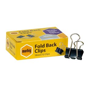 Marbig Fold Back Clips 19mm Black 87070 Box 12