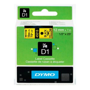 Dymo D1 Black on Yellow Tape 12mm x 7m SD45018