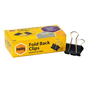 Marbig Fold back clips 25mm Black Box 12