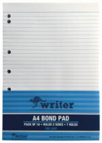 Writer A4 100 Leaf Bond Ruled Notepad + 7 holes