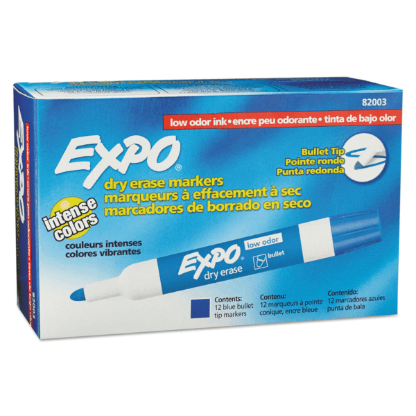Expo Bullet Whiteboard Markers Blue 12 Pack