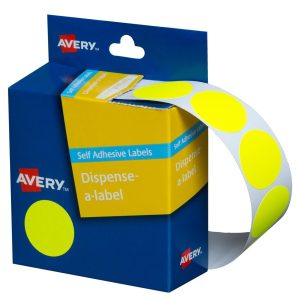 Avery Dispenser Labels Fluoro Yellow Circle 24 mm Pack 350