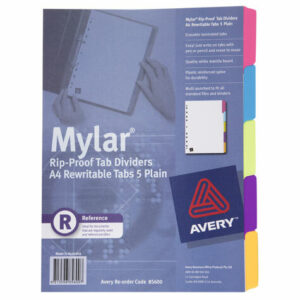 Avery Mylar A4 Rip-Proof Rewritable Tab Dividers 85600