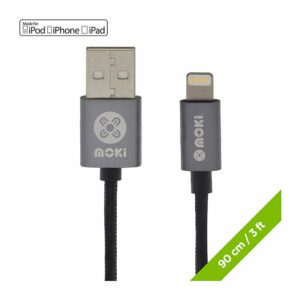 Moki Braided Lightning SynCharge Cable 90cm - Gun Metal
