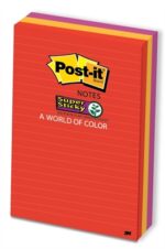 3M 660-3SSAN Post-it Super Sticky Notes Neon Lined 98 x 149mm Pk/3