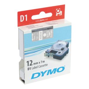 Dymo D1 White on Clear Tape 12mm x 7m SD45020