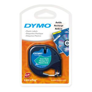 Dymo LetraTag Plastic Green Tape 12mm x 4m SD91204