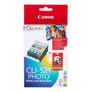 Canon CLI-521 Black & Tri Colour Value Pack