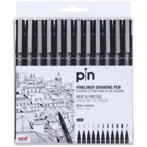 Uni Pin Fineliners Assorted Nib Sizes Black 12 Pack