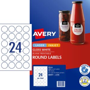 Avery 980052 L7147 Round Gloss Label 40mm White 240 Pack