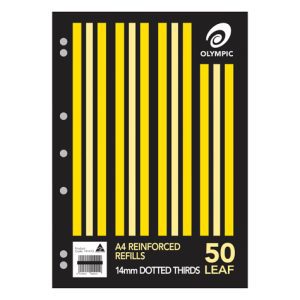 Olympic A4 Reinforced Refills 14mm Dotted Thirds Pk50
