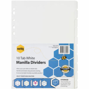 Marbig A4 Manilla Dividers Multipunched, 10-Tab, White