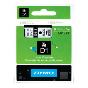 Dymo D1 Black on White Tape 9mm x 7m SD40913