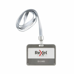 Rexel ID Card Holder With Lanyard Aluminium Silver Landscape