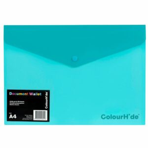 Colourhide Document Wallet A4 PP With Button Aqua 10 Pack