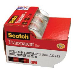 Scotch 3157S Transparent Tape 19mm x 7.6m 3/Pack Caddy
