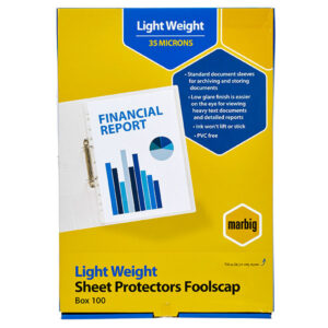 Marbig 25155 Sheet Protectors Lightweight Foolscap 100Pk