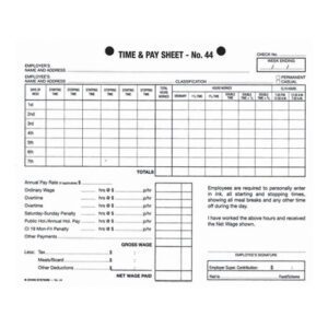 Zions Time & Pay Sheets No.44 Pk/100