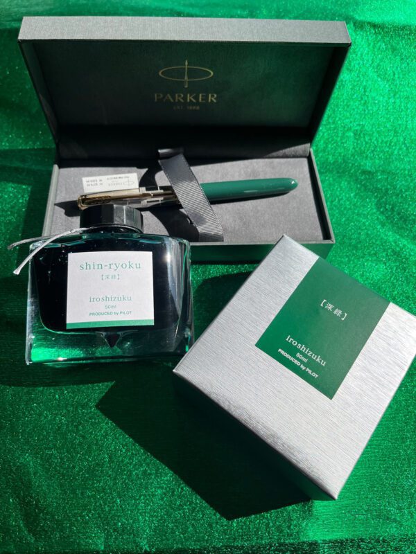 Parker 51 Premier Fountain Pen Forest Green & Pilot Iroshiku Ink Forest Green Shin-ryoku