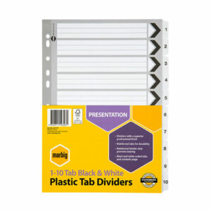 Marbig Reinforced A4 1-10 Tab Divider Black and White