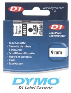 Dymo D1 Black on Clear Tape 9mm x 7m SD40910