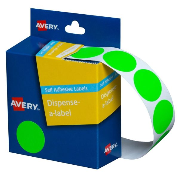 Avery Dispenser Labels Fluoro Green Circle 24 mm 350 Pack