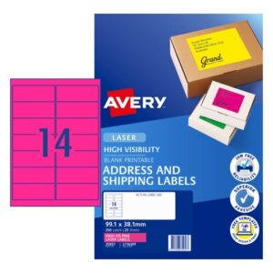 Avery Signalling Labels Fluro Pink 25 Sheets 14 Per Page