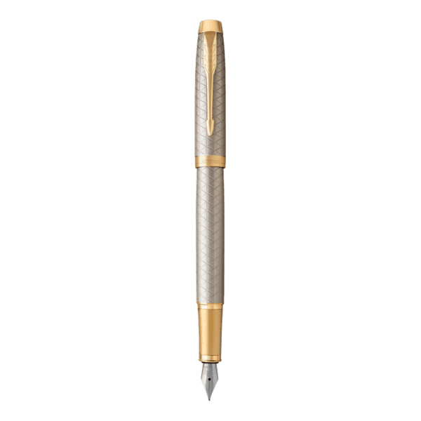 Parker IM Premium Warm Grey Etched Gold Trim Fountain Pen Medium Nib