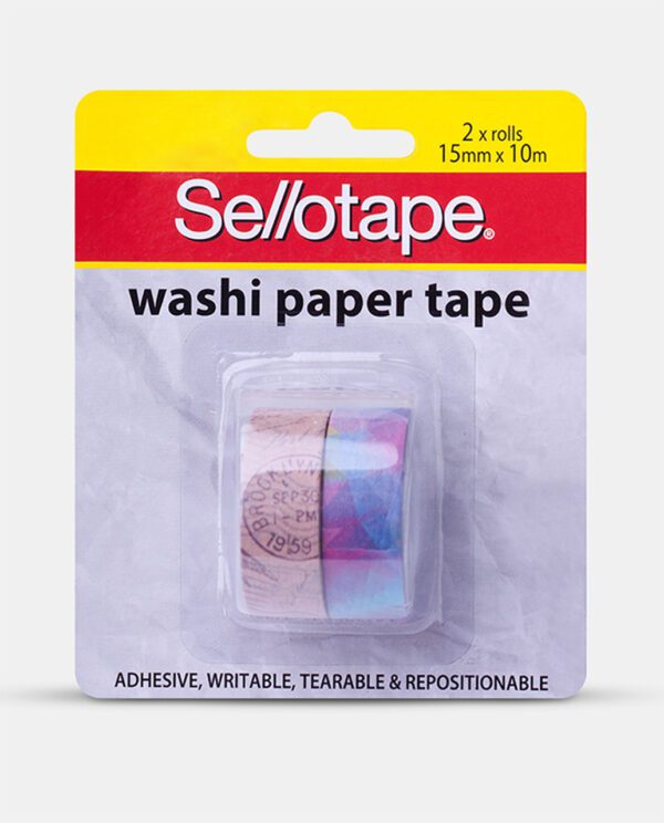 Sellotape Washi Paper Tape 15mm x 10m PK2 Assorted Designs