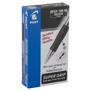 Pilot Retractable Supergrip Ballpoint Pen Medium Black 12 Pack