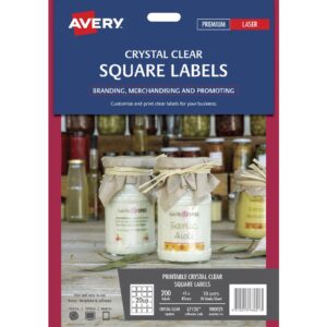 Avery Crystal Clear Square Labels Transparent 200 Pack 980021
