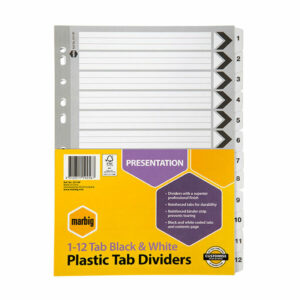 Marbig Reinforced A4 1-12 Tab Divider Black and White