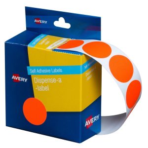 Avery Dispenser Labels Fluoro Red Circle 24 mm 350 Pack