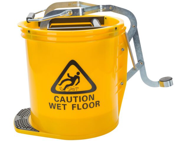 Cleanlink Mop Bucket Heavy Duty Metal Wringer 16 Litre Yellow