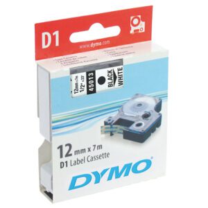 Dymo D1 Black on White Tape 12mm x 7m SD45013