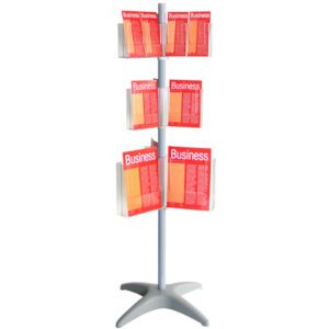 Esselte Floor Carousel Brochure Holder Display Stan 3 Level DL, A5, A4, 24 sections